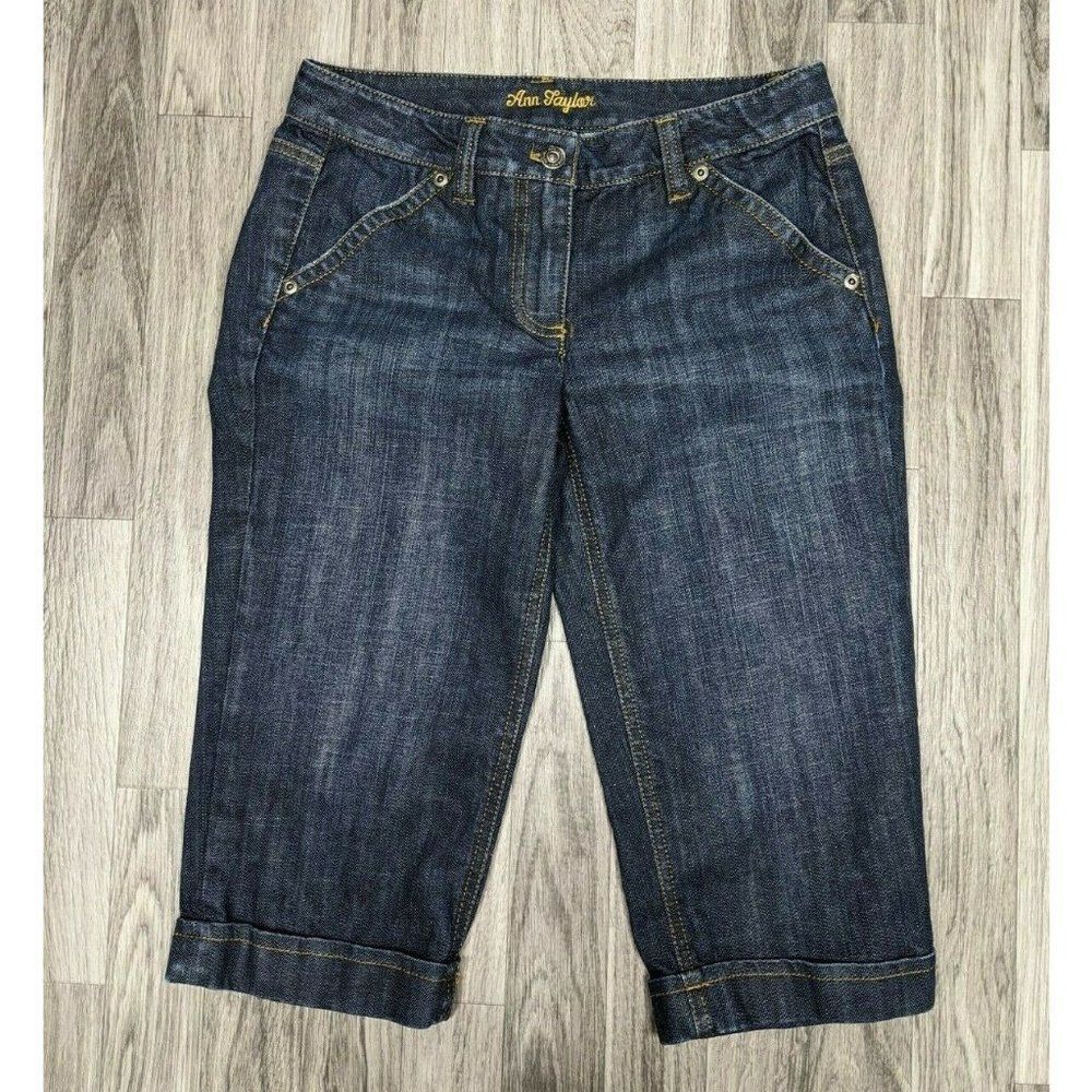 (3/$35) Ann Taylor Size 2 Lindsay Waist Modern Fit Cuffed Denim Blue Jean Capris